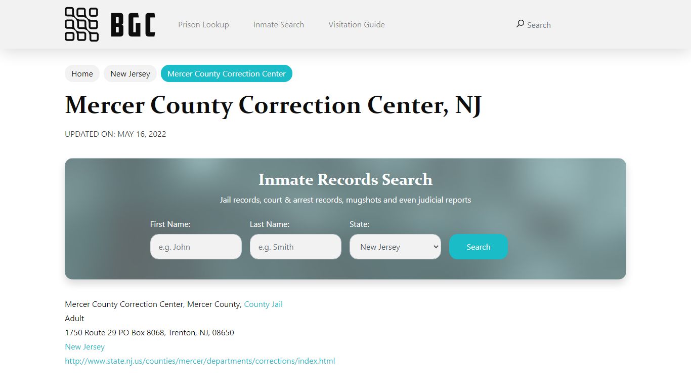 Mercer County Correction Center, NJ Inmate Search ...